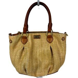 J.Crew Brompton Woven Straw Leather Hobo Shoulder Bag Brown Tan Gold Purse Boho